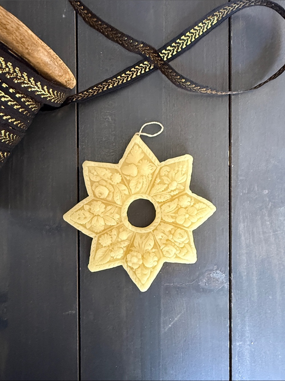 Vintage 80s German Beeswax Christmas Ornament Star